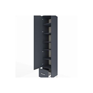 Hyperion Dolap 6 Raflı Tek Çekmeceli Tek Kapaklı 44x44x243 Antrasit-antrasit