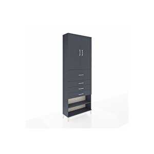 Arges Dolap 4 Raflı 4 Çekmeceli 2 Kapaklı 88x30x243 Antrasit-antrasit