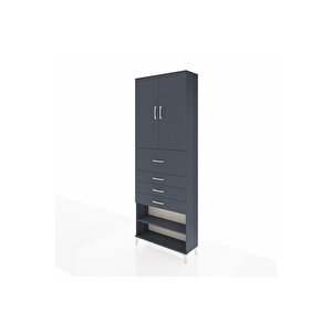 Arges Dolap 4 Raflı 4 Çekmeceli 2 Kapaklı 88x30x243 Antrasit-antrasit