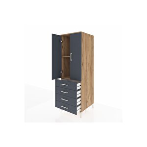 Kronos Dolap 2 Raflı 4 Çekmeceli 2 Kapaklı 60x59x182 Çam-antrasit