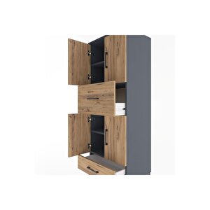 Hyperion Dolap 4 Raflı 2 Çekmeceli 4 Kapaklı 60x44x163 Antrasit-çam