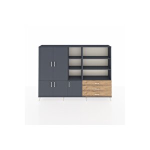 Arges Dolap 11 Raflı 3 Çekmeceli 5 Kapaklı 220x30x163 Antrasit-antrasit/çam