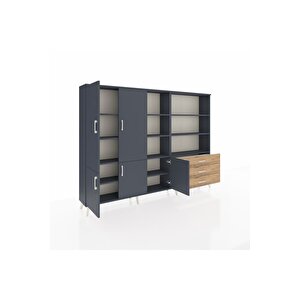 Arges Dolap 11 Raflı 3 Çekmeceli 5 Kapaklı 220x30x163 Antrasit-antrasit/çam