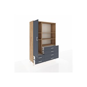 Hyperion Gardrop 7 Raflı 6 Çekmeceli Tek Kapaklı  132x44x195 Çam-antrasit