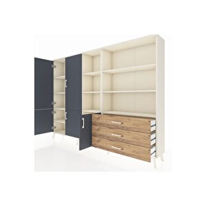 Arges Dolap 11 Raflı 3 Çekmeceli 5 Kapaklı 220x30x163 Aytaşı-antrasit/çam