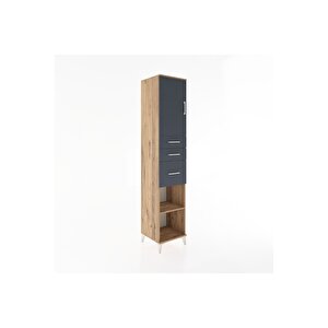 Hyperion Dolap 3 Raflı 3 Çekmeceli Tek Kapaklı 44x44x221 Çam-antrasit