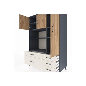 Kronos Dolap 7 Raflı 5 Çekmeceli 3 Kapaklı 132x59x195 Antrasit-çam/aytaşı