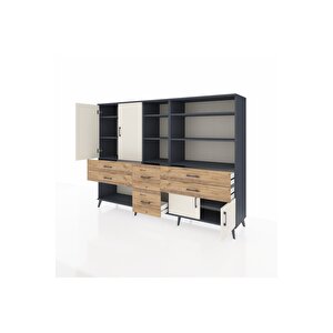 Hyperion Dolap 10 Raflı 6 Çekmeceli 4 Kapaklı 220x44x163 Antrasit-aytaşı/çam