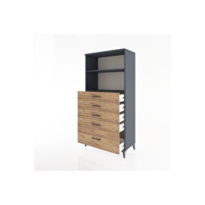 Hyperion Dolap 2 Raflı 5 Çekmeceli 88x44x182 Antrasit-çam