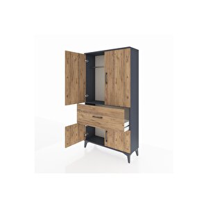 Arges Dolap Tek Raflı Tek Çekmeceli Tek Askılı 88x30x163 Antrasit-çam