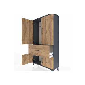 Arges Dolap Tek Raflı Tek Çekmeceli Tek Askılı 88x30x163 Antrasit-çam