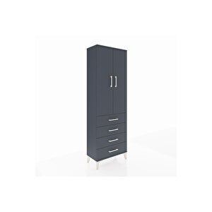 Arges Dolap Tek Raflı 4 Çekmeceli Tek Askılı 60x30x182 Antrasit-antrasit