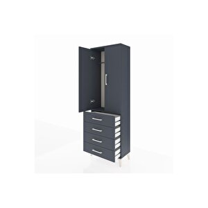 Arges Dolap Tek Raflı 4 Çekmeceli Tek Askılı 60x30x182 Antrasit-antrasit