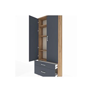 Arges Dolap 4 Raflı 2 Çekmeceli 2 Kapaklı 88x30x221 Çam-antrasit