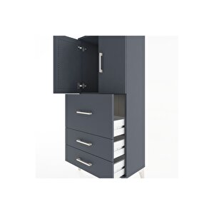 Hyperion Dolap Tek Raflı 3 Çekmeceli 2 Kapaklı 60x44x134 Antrasit-antrasit