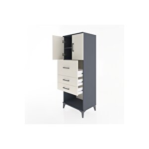 Hyperion Dolap 2 Raflı 3 Çekmeceli 2 Kapaklı 60x44x163 Antrasit-aytaşı