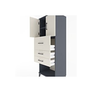 Hyperion Dolap 2 Raflı 3 Çekmeceli 2 Kapaklı 60x44x163 Antrasit-aytaşı