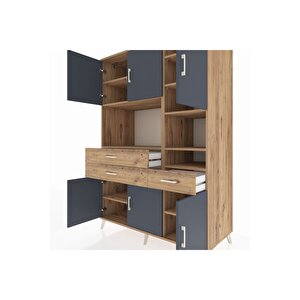 Kronos Dolap 10 Raflı 3 Çekmeceli 6 Kapaklı 132x59x195 Çam-antrasit/çam