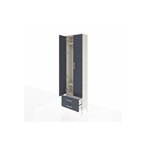 Arges Dolap 3 Raflı 2 Çekmeceli Tek Askılı 60x30x221 Aytaşı-antrasit