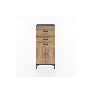 Hyperion Dolap Tek Raflı 3 Çekmeceli 2 Kapaklı 60x44x134 Antrasit-çam