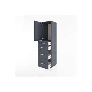 Hyperion Dolap Tek Raflı 4 Çekmeceli Tek Kapaklı 44x44x182 Antrasit-antrasit