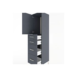 Hyperion Dolap Tek Raflı 4 Çekmeceli Tek Kapaklı 44x44x182 Antrasit-antrasit
