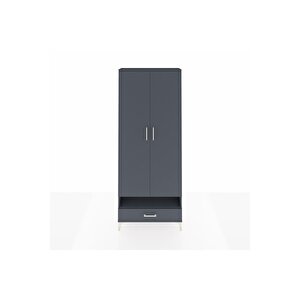 Arges Dolap 2 Raflı Tek Çekmeceli Tek Askılı 88x30x221 Antrasit-antrasit