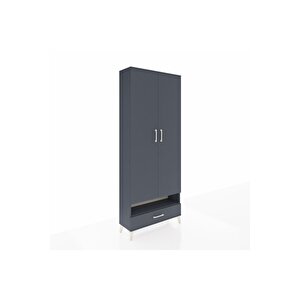 Arges Dolap 2 Raflı Tek Çekmeceli Tek Askılı 88x30x221 Antrasit-antrasit
