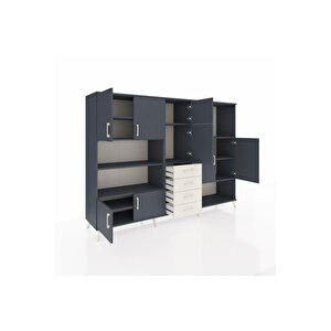 Hyperion Dolap 10 Raflı 4 Çekmeceli 8 Kapaklı 220x44x163 Antrasit-antrasit/aytaşı