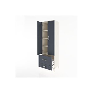 Hyperion Dolap 4 Raflı 2 Çekmeceli 2 Kapaklı 60x44x195 Aytaşı-antrasit