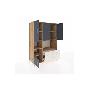 Kronos Dolap 7 Raflı 2 Çekmeceli 5 Kapaklı 132x59x195 Çam-antrasit/aytaşı