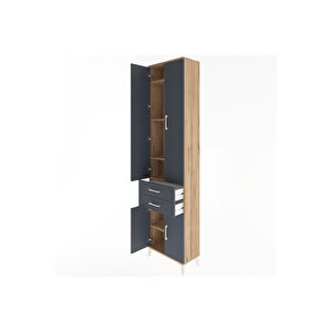 Arges Dolap 5 Raflı 2 Çekmeceli 4 Kapaklı 60x30x243 Çam-antrasit