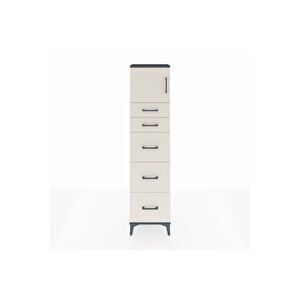 Arges Dolap Tek Raflı 5 Çekmeceli Tek Kapaklı 44x30x182 Antrasit-aytaşı