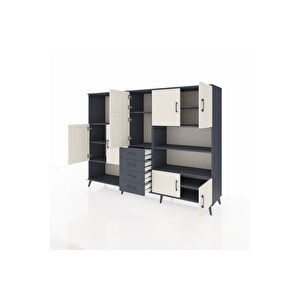 Hyperion Dolap 9 Raflı 4 Çekmeceli 8 Kapaklı 220x44x163 Antrasit-aytaşı/antrasit