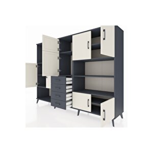 Hyperion Dolap 9 Raflı 4 Çekmeceli 8 Kapaklı 220x44x163 Antrasit-aytaşı/antrasit