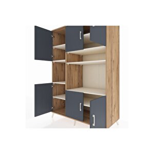 Kronos Dolap 9 Raflı 6 Kapaklı 132x59x195 Çam-antrasit/aytaşı