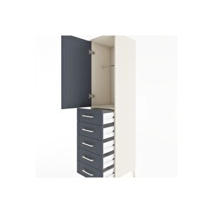 Hyperion Dolap Tek Raflı 5 Çekmeceli Tek Askılı 44x44x182 Aytaşı-antrasit