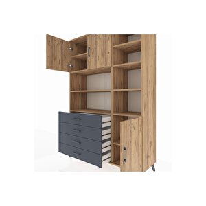 Hyperion Dolap 9 Raflı 4 Çekmeceli 3 Kapaklı 132x44x195 Çam-çam/antrasit
