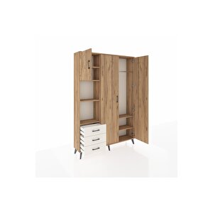 Arges Dolap 6 Raflı 3 Çekmeceli Tek Askılı 132x30x195 Çam-çam/aytaşı