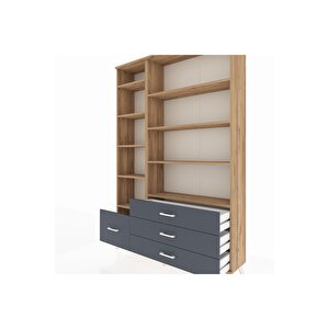 Arges Dolap 9 Raflı 4 Çekmeceli  132x30x195 Çam-çam/antrasit