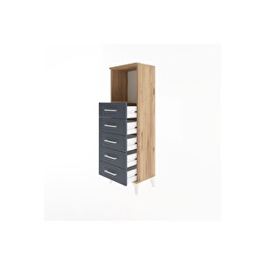 Arges Dolap Tek Raflı 5 Çekmeceli 44x30x134 Çam-antrasit