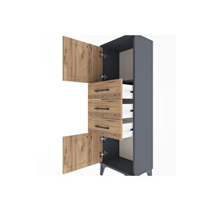 Arges Dolap 2 Raflı 3 Çekmeceli 2 Kapaklı 44x30x134 Antrasit-çam