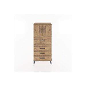 Hyperion Dolap Tek Raflı 4 Çekmeceli 2 Kapaklı 60x44x134 Çam-çam