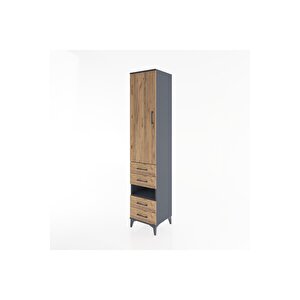 Hyperion Dolap 4 Raflı 4 Çekmeceli Tek Kapaklı 44x44x221 Antrasit-çam