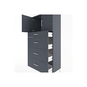 Hyperion Dolap Tek Raflı 4 Çekmeceli 2 Kapaklı 88x44x182 Antrasit-antrasit