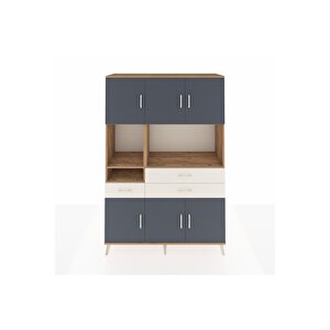 Hyperion Dolap 9 Raflı 3 Çekmeceli 6 Kapaklı 132x44x195 Çam-antrasit/aytaşı
