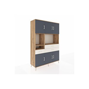 Hyperion Dolap 9 Raflı 3 Çekmeceli 6 Kapaklı 132x44x195 Çam-antrasit/aytaşı