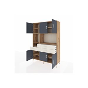 Hyperion Dolap 9 Raflı 3 Çekmeceli 6 Kapaklı 132x44x195 Çam-antrasit/aytaşı