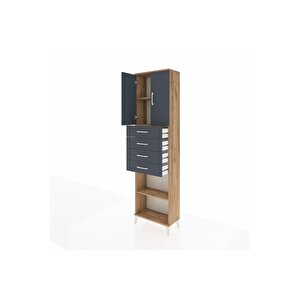 Arges Dolap 3 Raflı 4 Çekmeceli 2 Kapaklı 60x30x221 Çam-antrasit