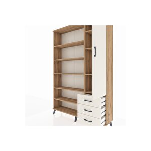 Arges Gardrop 9 Raflı 3 Çekmeceli Tek Kapaklı  132x30x195 Çam-aytaşı